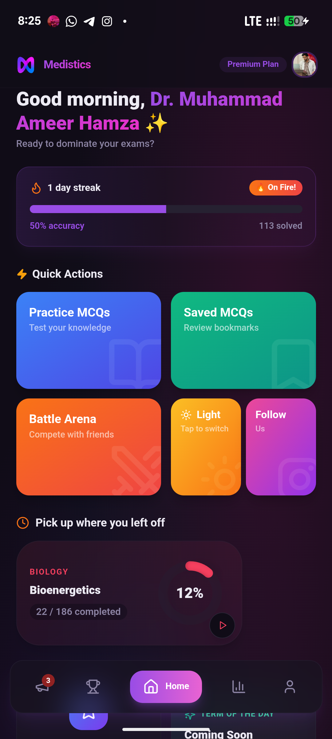 Medistics mobile dashboard screenshot